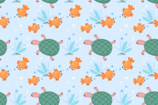 Cartoon Gold Fish and Turtle Pattern