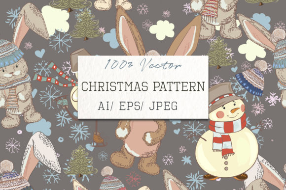 Christmas Cute Pattern with Pretty Hare: A Versatile Design for Holiday Creations