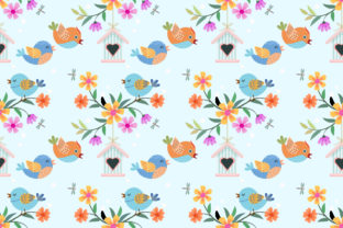 Cute Cartoon Bird and Flowers Pattern
