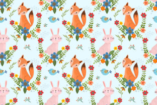 Cute Fox and Rabbit in Flowers Garden