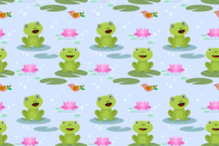 Green Frog in Pond with Lotus Leaf