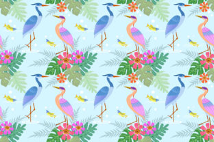 Heron Bird with Flowers Seamless Pattern
